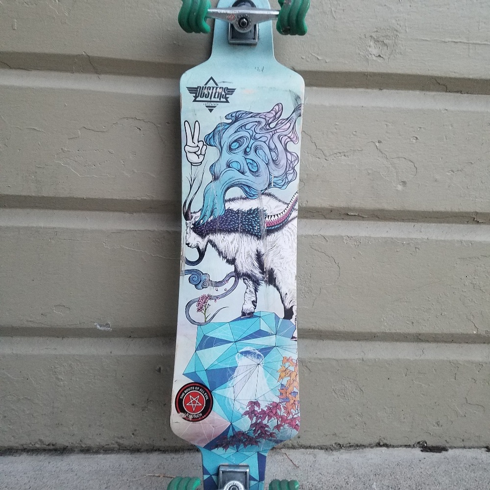 Duster long board with shark wheels